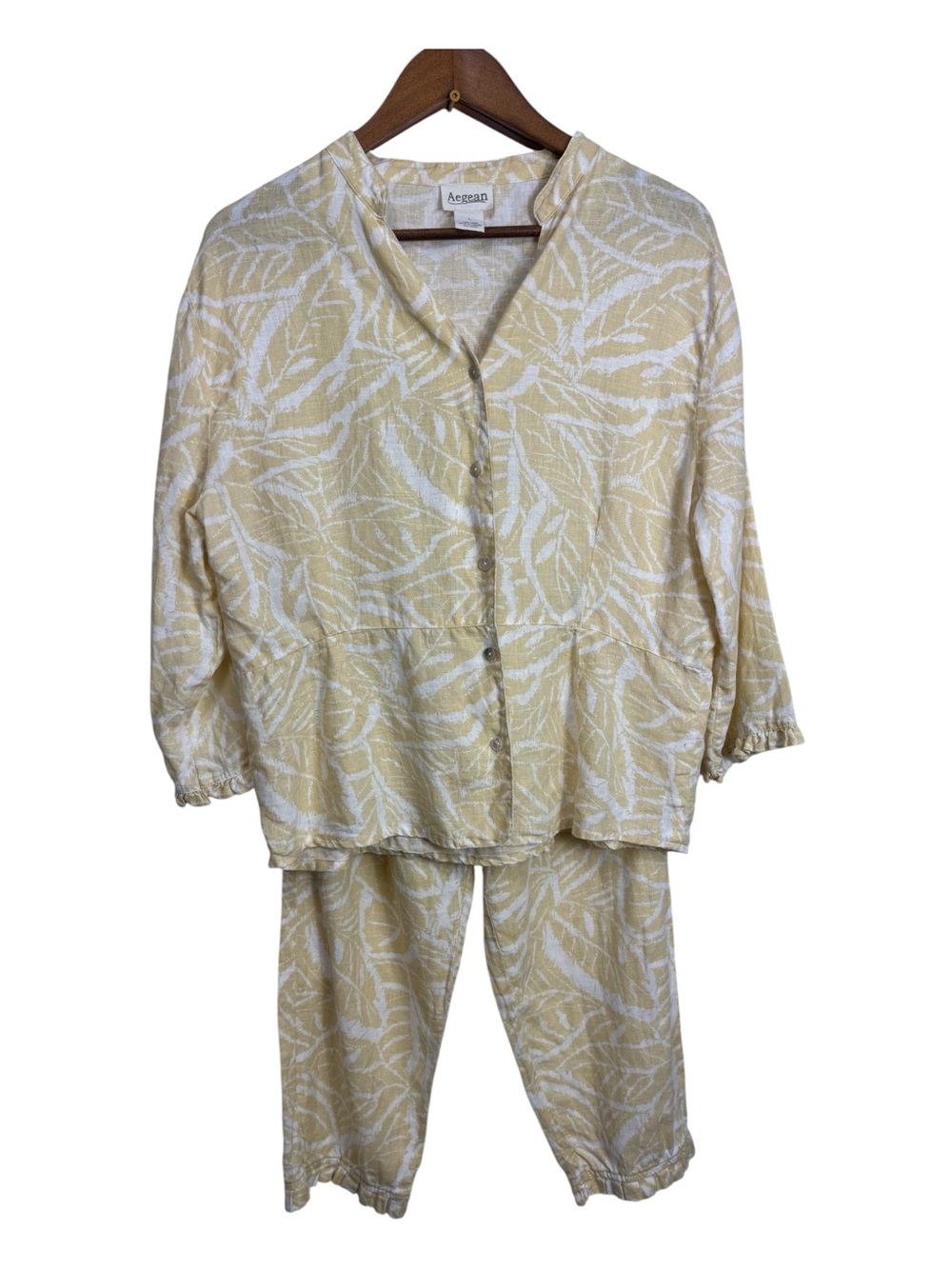 Aegean Light Yellow & White Leaf Print Lounge Linen Set S/L